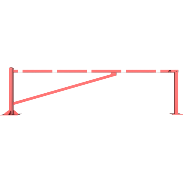 Swing barrier | to be fixed by plugs, hot-dip galvanized and red coated with white reflecting rings | clear width: 3500 mm | with triangular lock